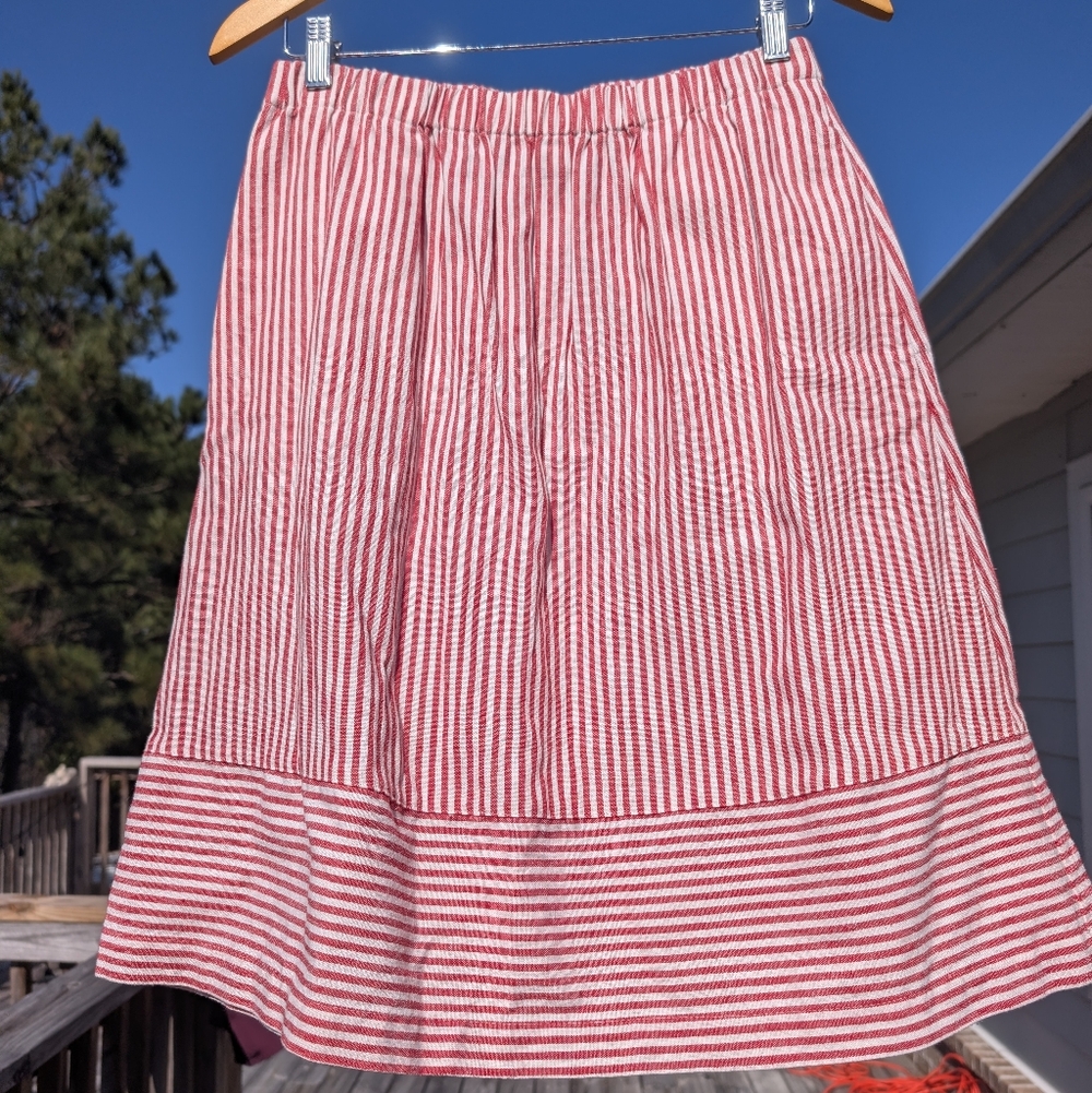 J. Crew Red and White Striped A-Line Cotton Skirt